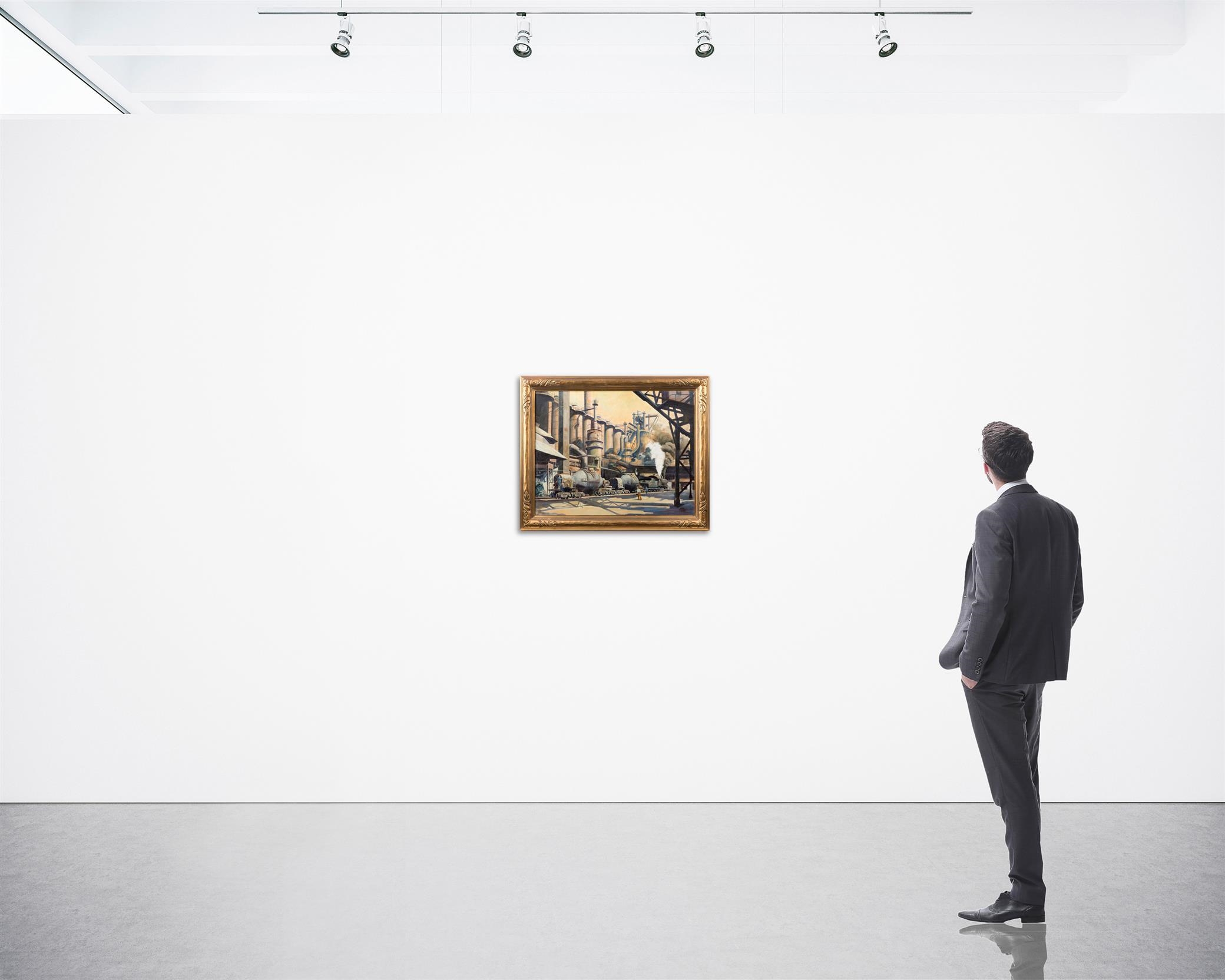 Artwork by Hans Josef Zimmer, Steam engine at a factory, Made of Oil on canvas