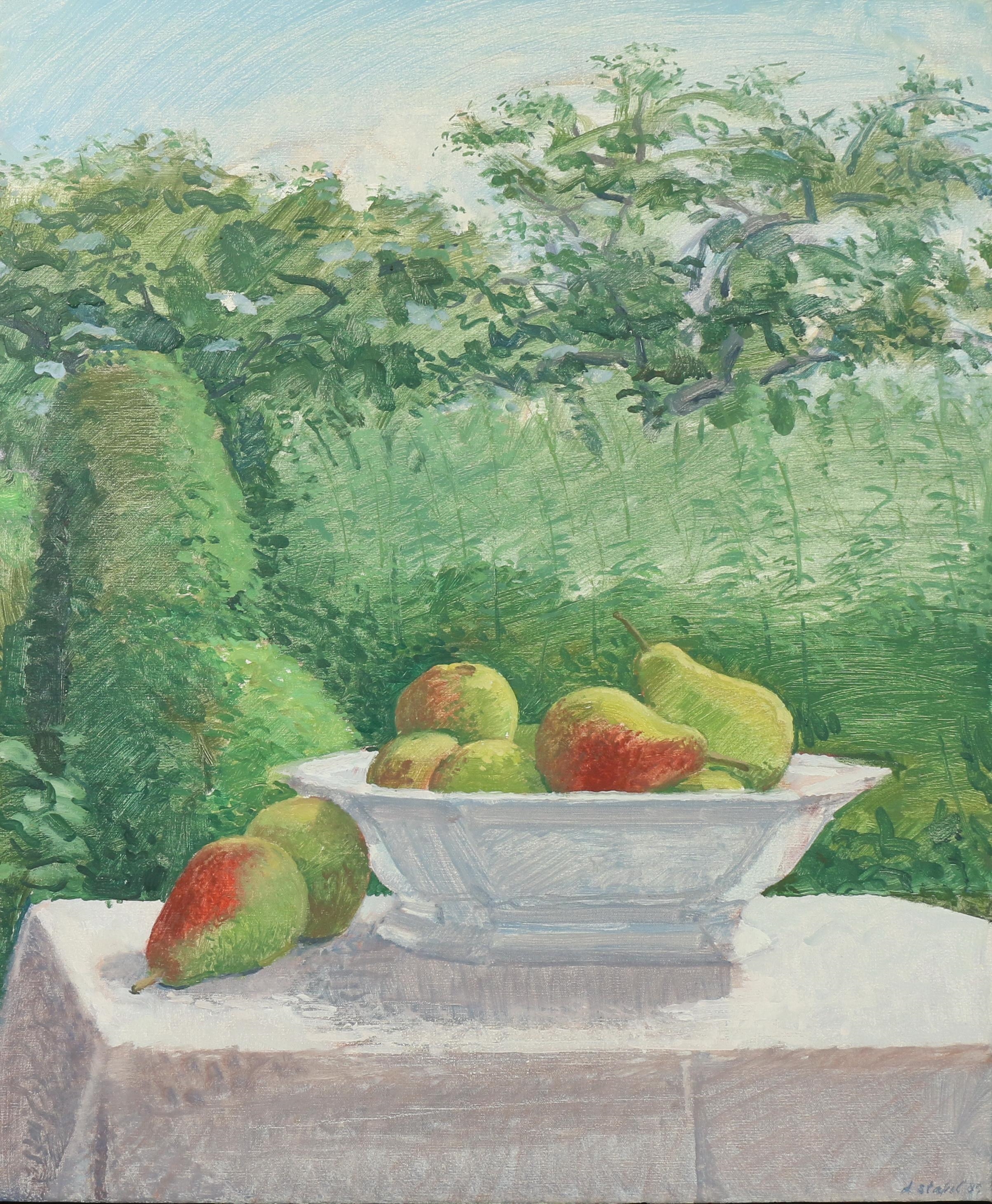 Artwork by Dick Stapel, Stilleven met schaal met peren op een tafel, Made of canvas