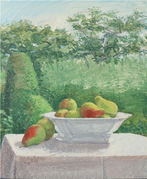 Stilleven met schaal met peren op een tafel - Dick Stapel