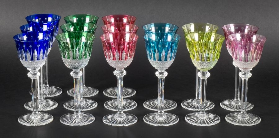 Artwork by Saint-Louis, Tommy model  Set of fifteen colored wine glasses
