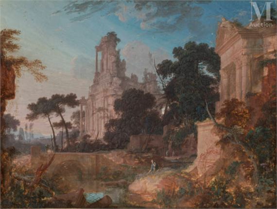 Paire de caprices architecturaux by Pierre Antoine Patel, 1689