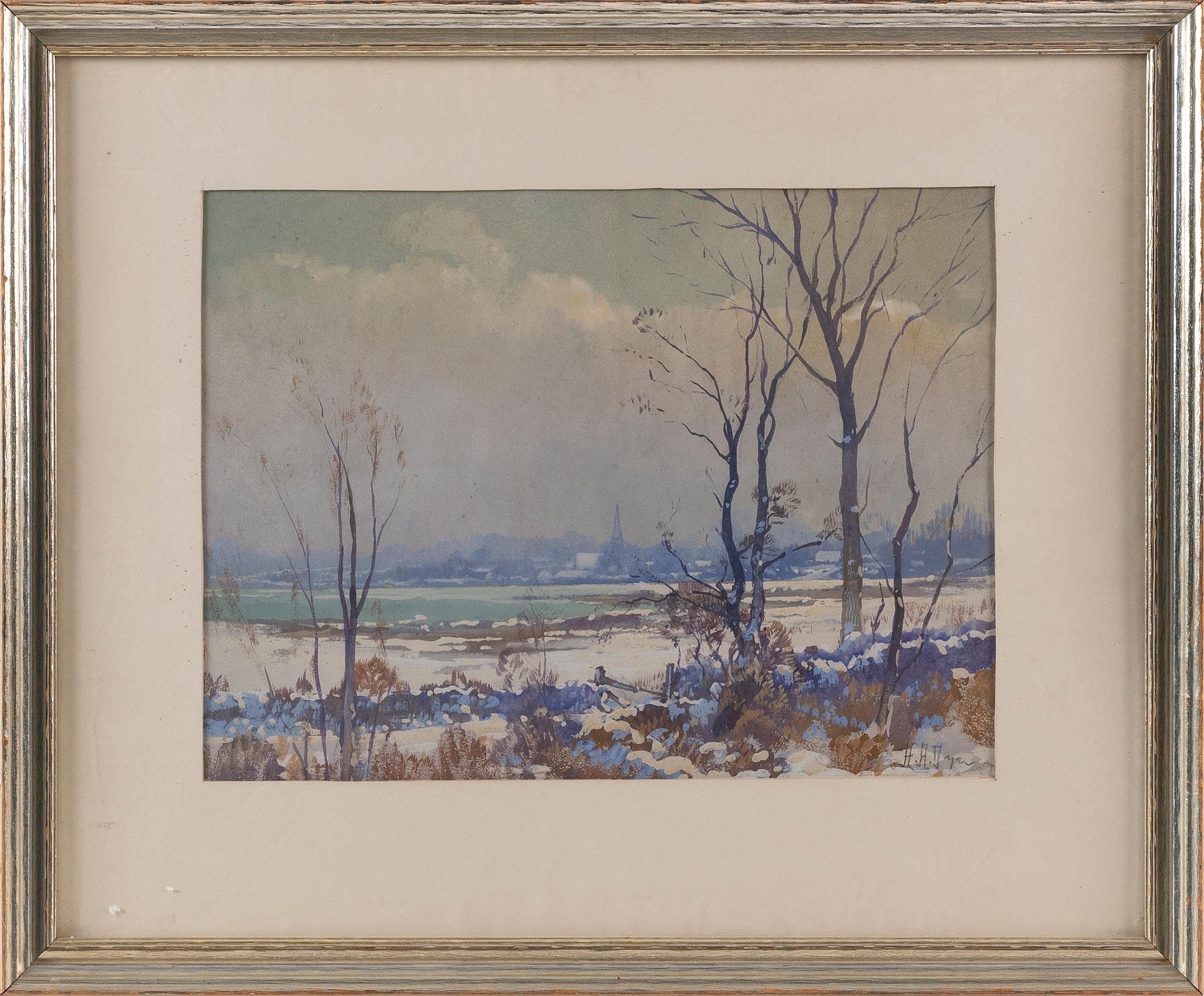 Artwork by Hezekiah Anthony Dyer, View across a marsh., Made of Watercolor