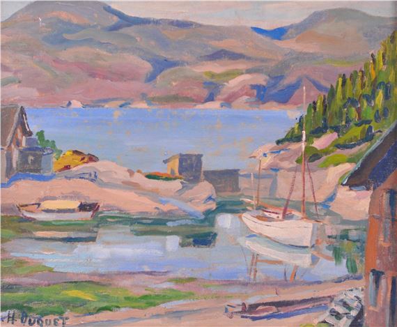 Georges Henry (1887-1967) Paysage avec bateaux Huile sur toile cartonnée by Georges-Henri Duquet