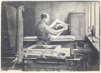 Blick in eine lithographische Werkstatt - Léon Marotte