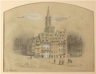 Straßburger Altstadtpartie mit dem Straßburger Münster u. fig. Staffage - Eugène Petitville