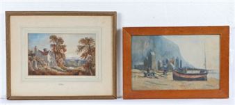 Cottage and ruin overlooking valley - William Robert Earl