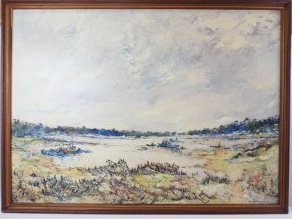 Artwork by Charles  BELBEOC'H, Cemetery of boats, Made of Oil on panel