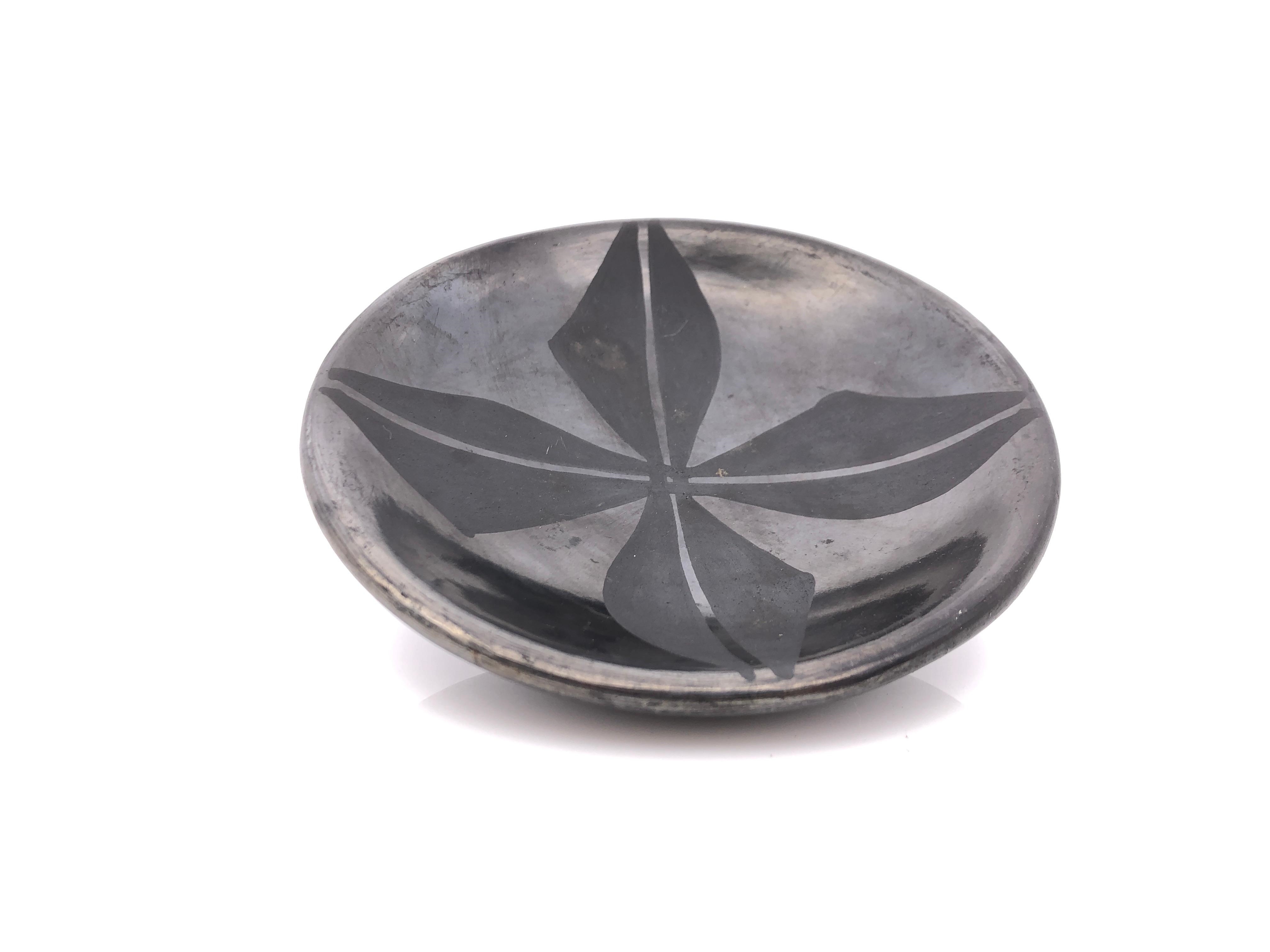 Artwork by Maria Montoya Martinez, Santana Roybal Martinez, MARIA MARTINEZ & SANTANA MARTINEZ SAN ILDEFONSO PUEBLO GUNMETAL PLATE, Made of Pottery Ceramic