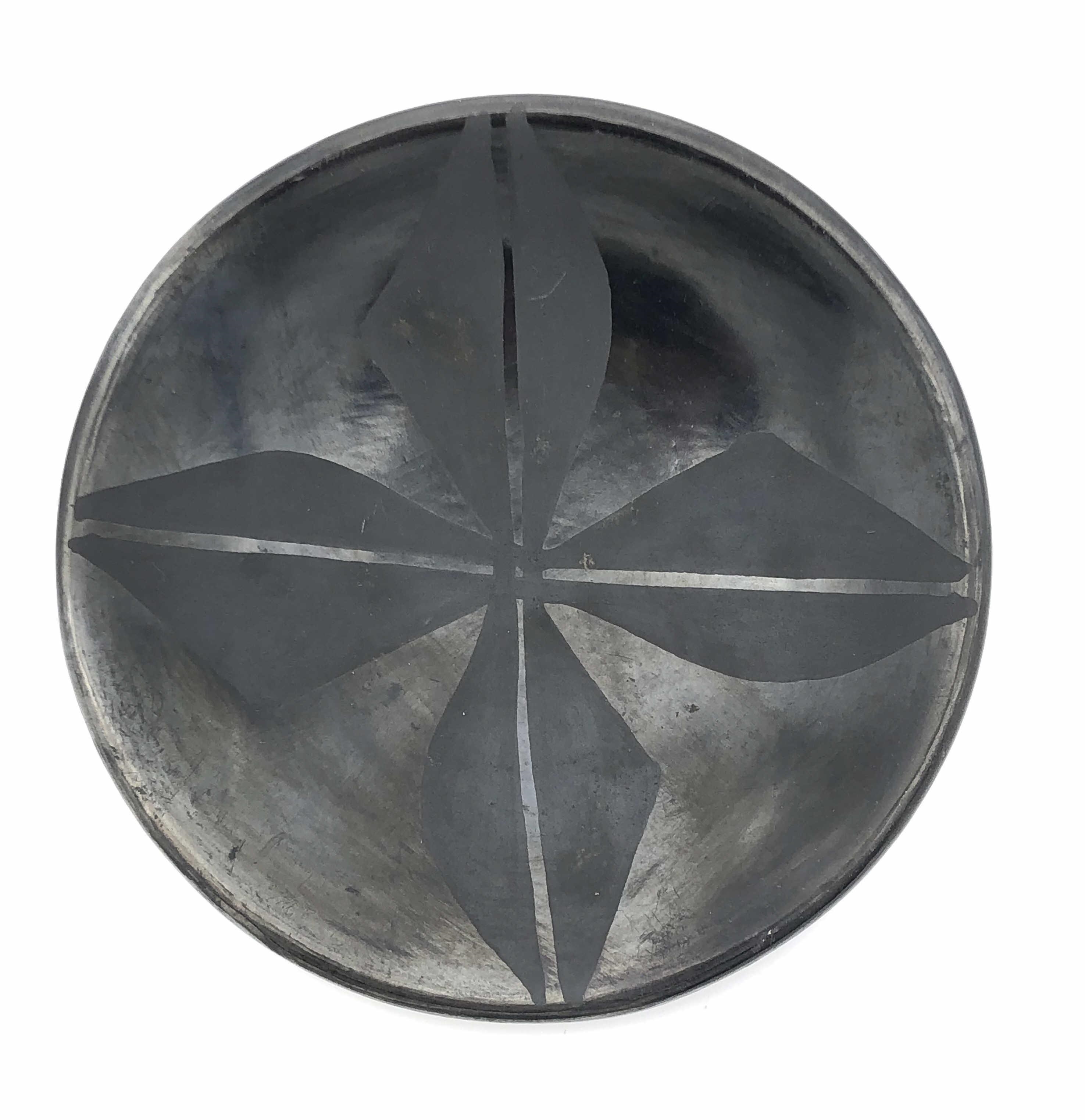 Artwork by Maria Montoya Martinez, Santana Roybal Martinez, MARIA MARTINEZ & SANTANA MARTINEZ SAN ILDEFONSO PUEBLO GUNMETAL PLATE, Made of Pottery Ceramic