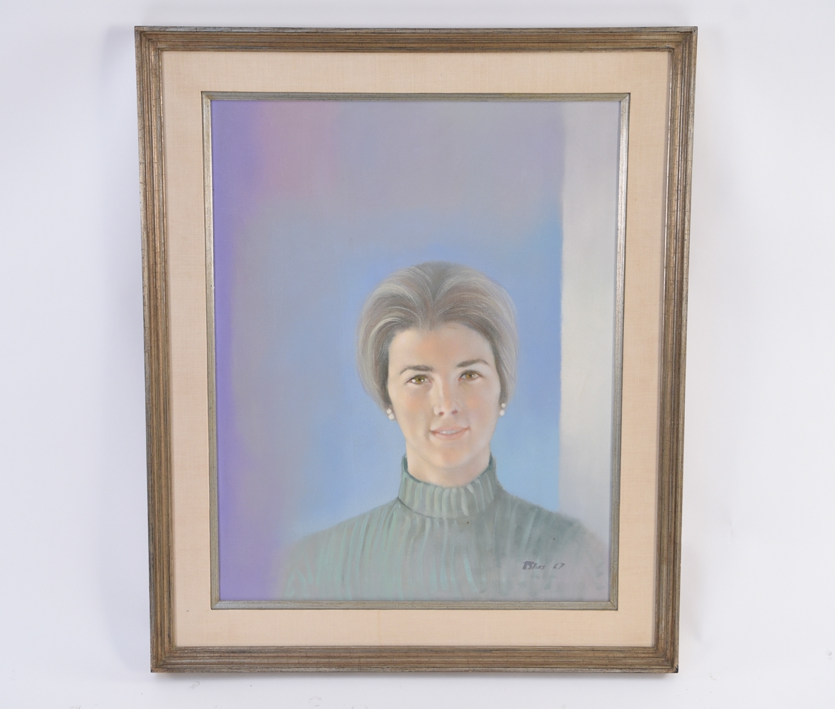 Artwork by Robert R. Bliss, Female portrait. Signed lower right and dated '67. Oil on canvas. Dimensions: (Frame) H 37.5" x W 31.25", Made of Oil on canvas
