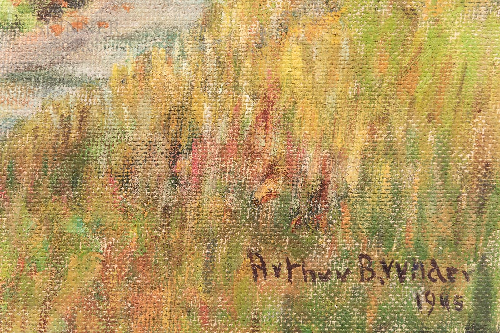 Artwork by Arthur B. Wilder, Country Road with Figures on the Hillside., Made of Oil on Masonite