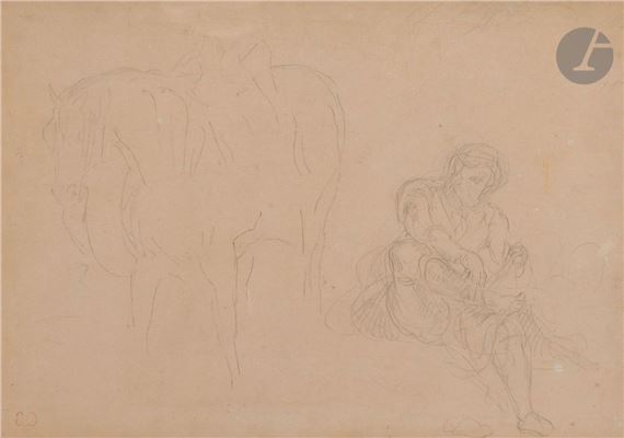 Cavalier assis au pied de son cheval by Eugène Delacroix