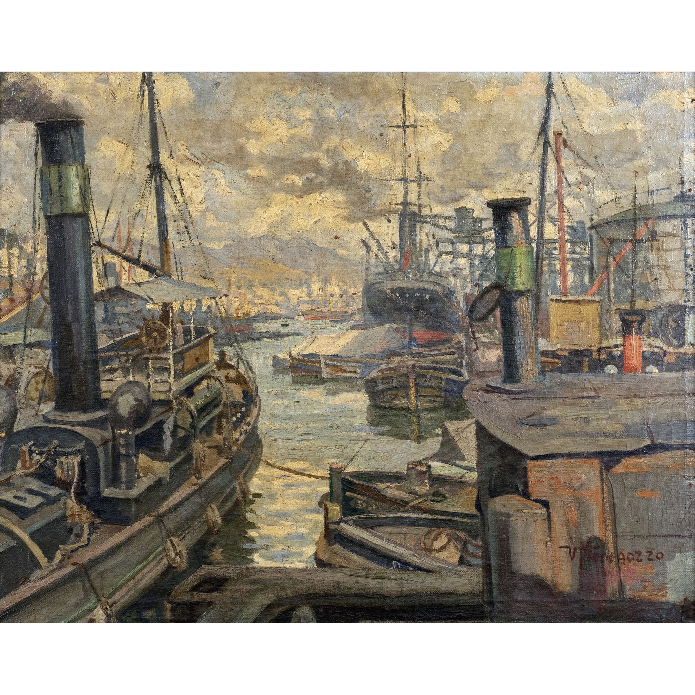 Artwork by Vasco Menegozzo, Barche in porto, Made of oil on canvas
