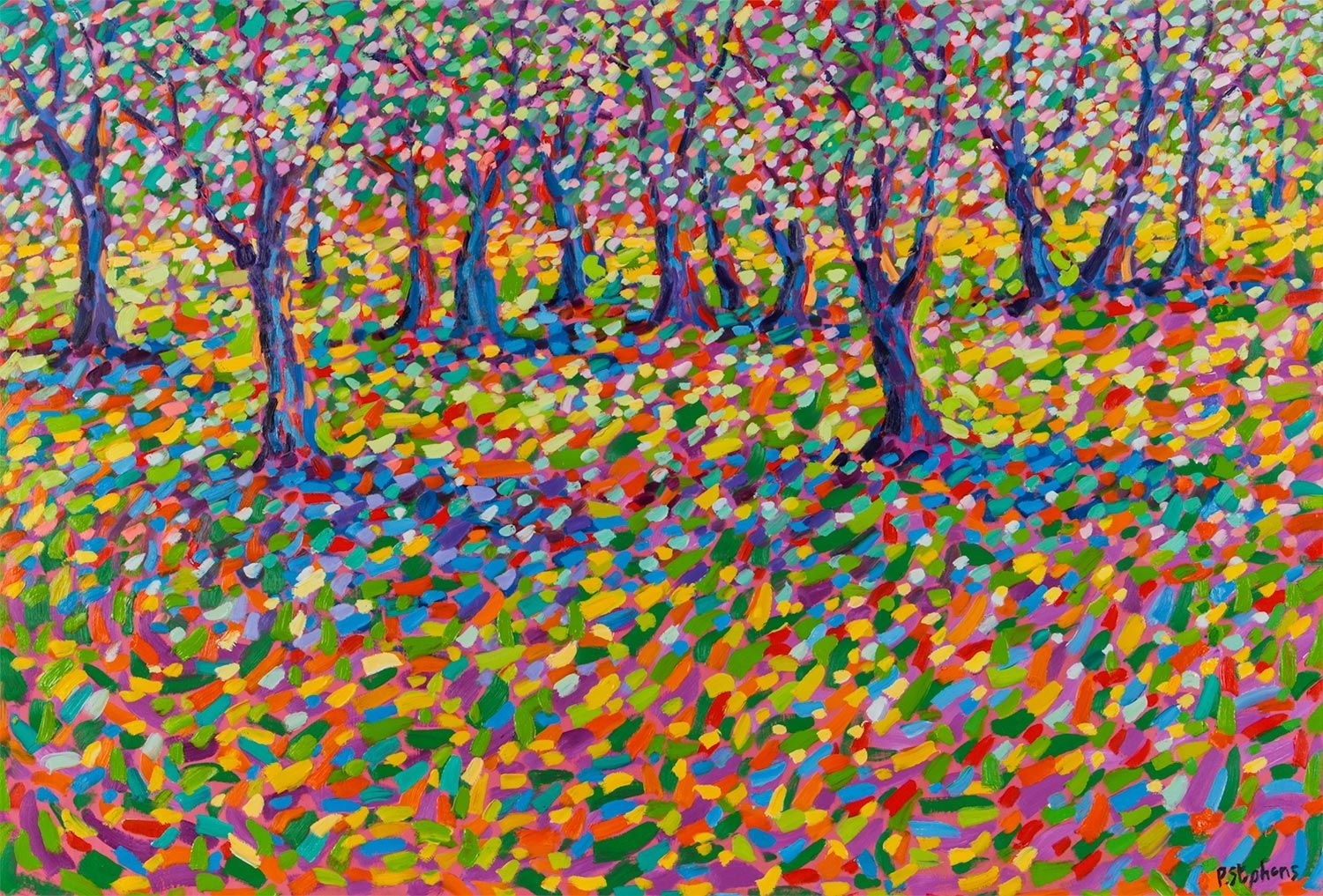 Artwork by Paul Stephens, APPLE ORCHARD BLOSSOM, Made of OIL ON BOARD