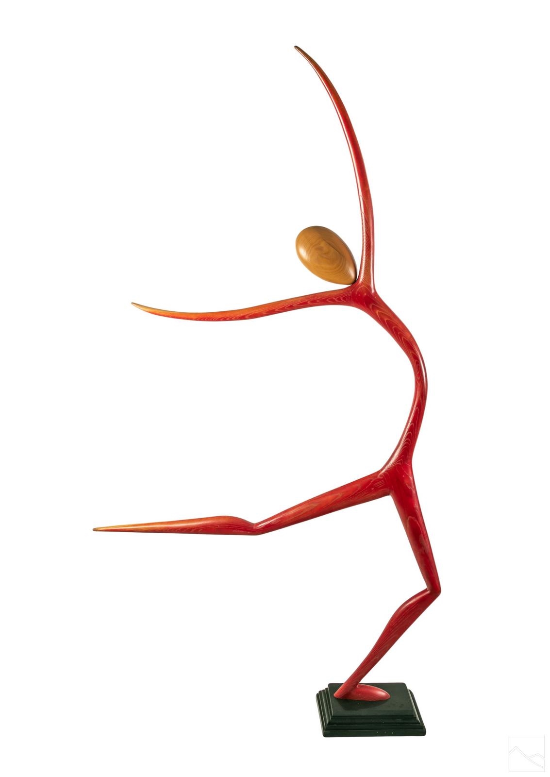 Artwork by Wayne Pelham, Dancing man, Made of carved wood, marble base