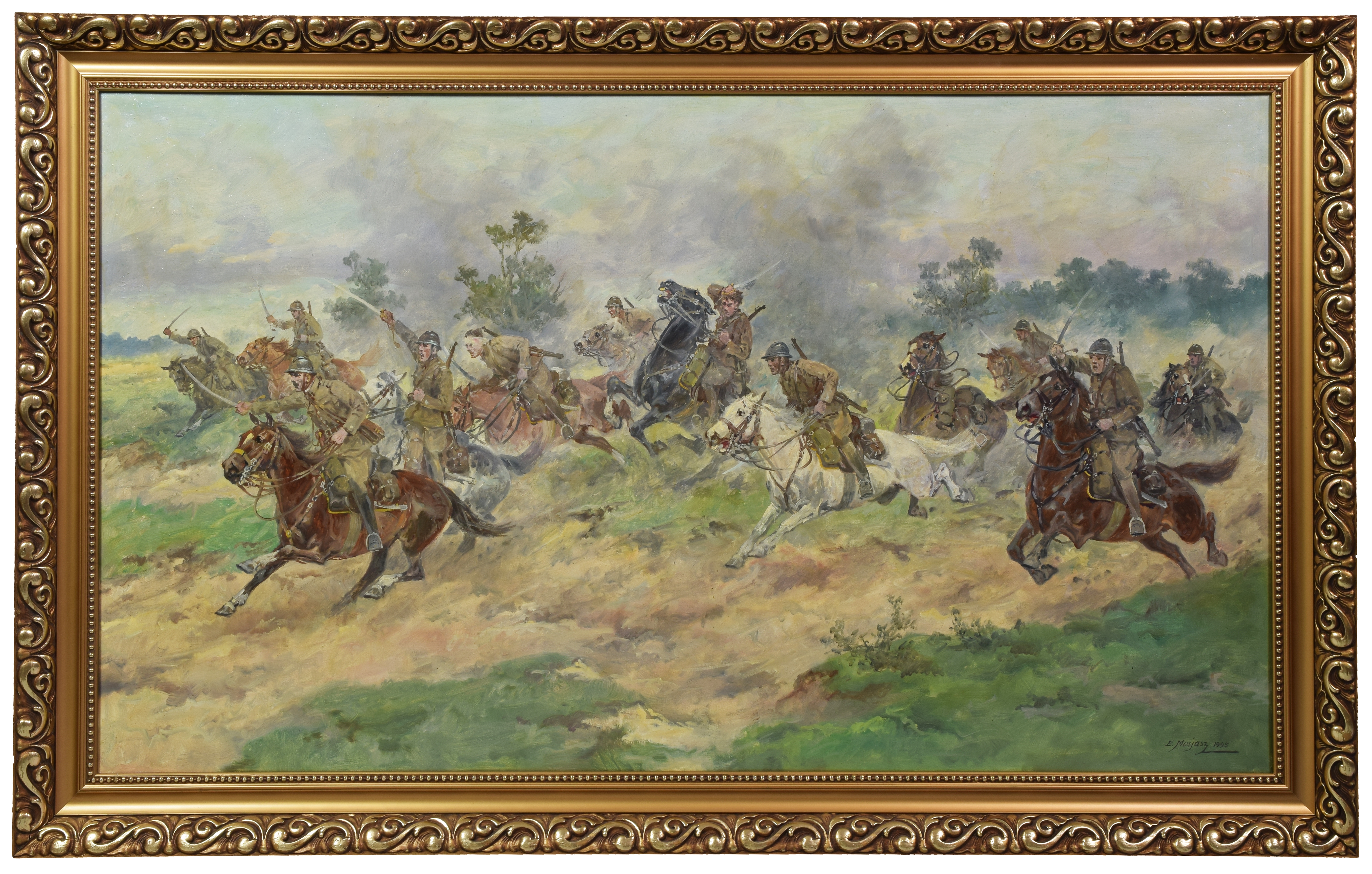 Artwork by Edward Mesjasz, Atak kawalerii, Made of oil, canvas