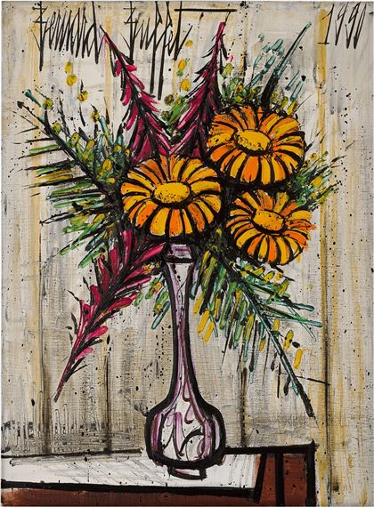 ベルナール・ビュッフェ、【Zinnias dans un vase】 ベルナール