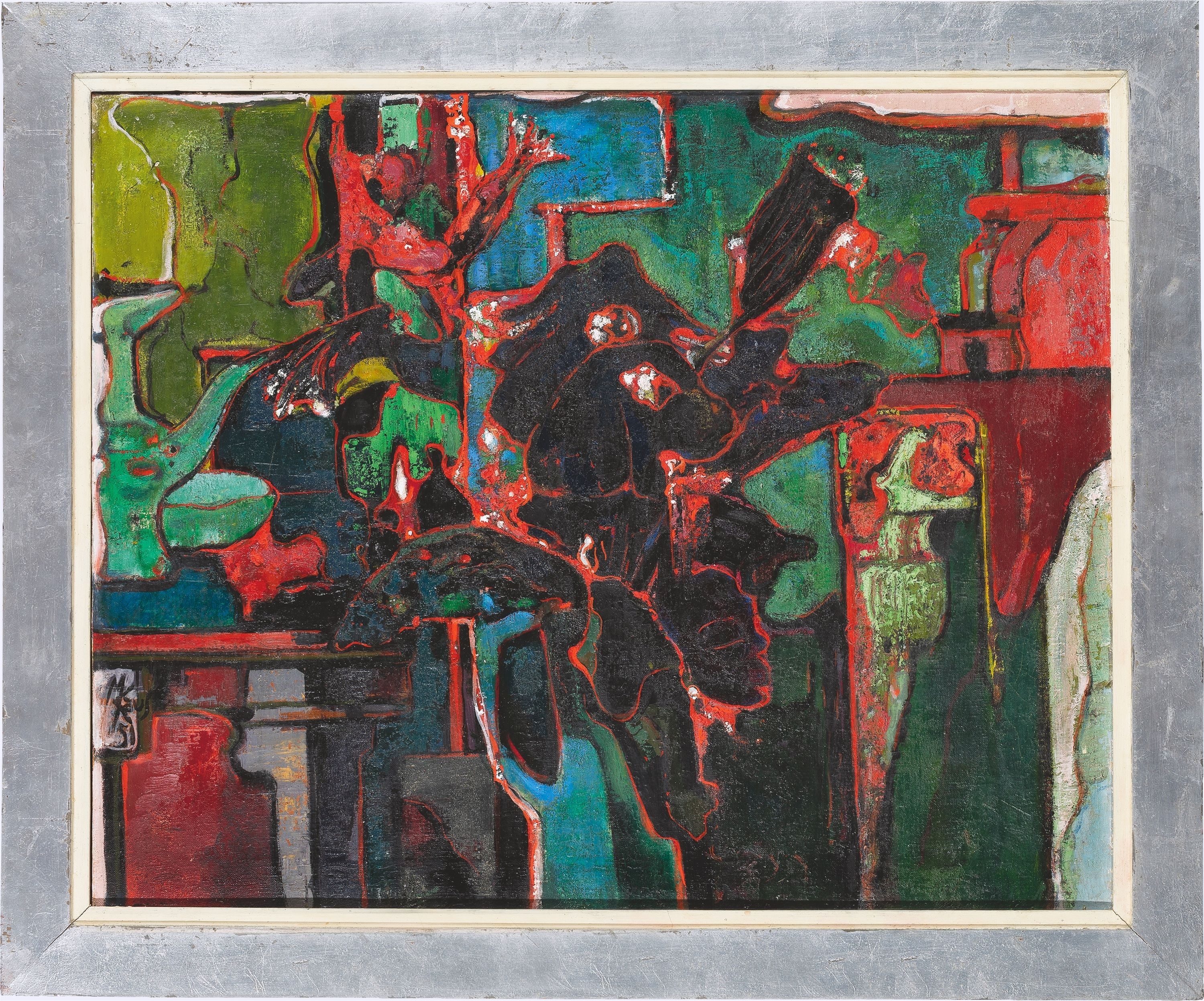 Artwork by Max Kaus, ”Stilleben mit schwarzen Blumen”., Made of Oil on canvas