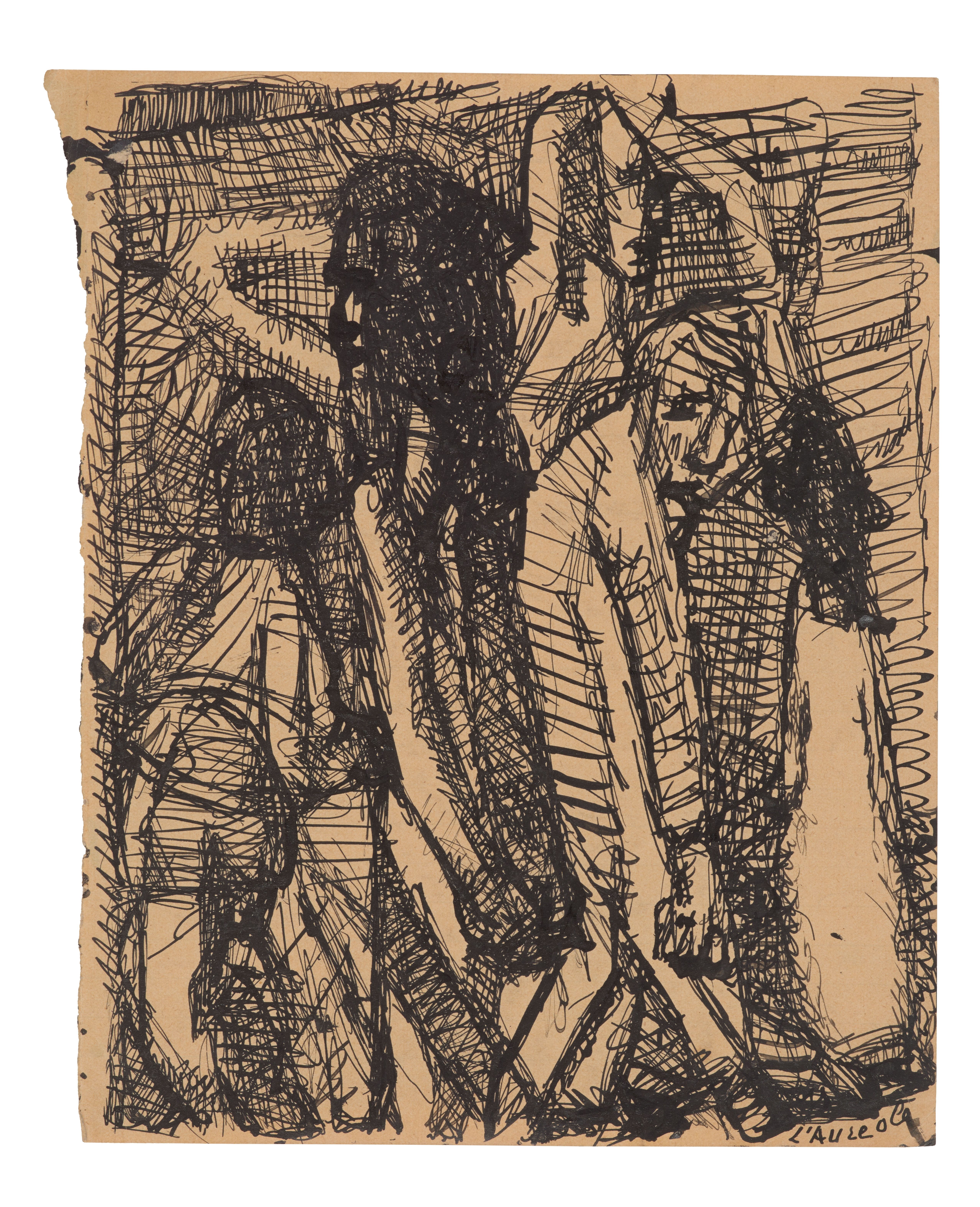 Artwork by Louis Soutter, L'Auréole, Made of Pen and ink drawing on brown paper