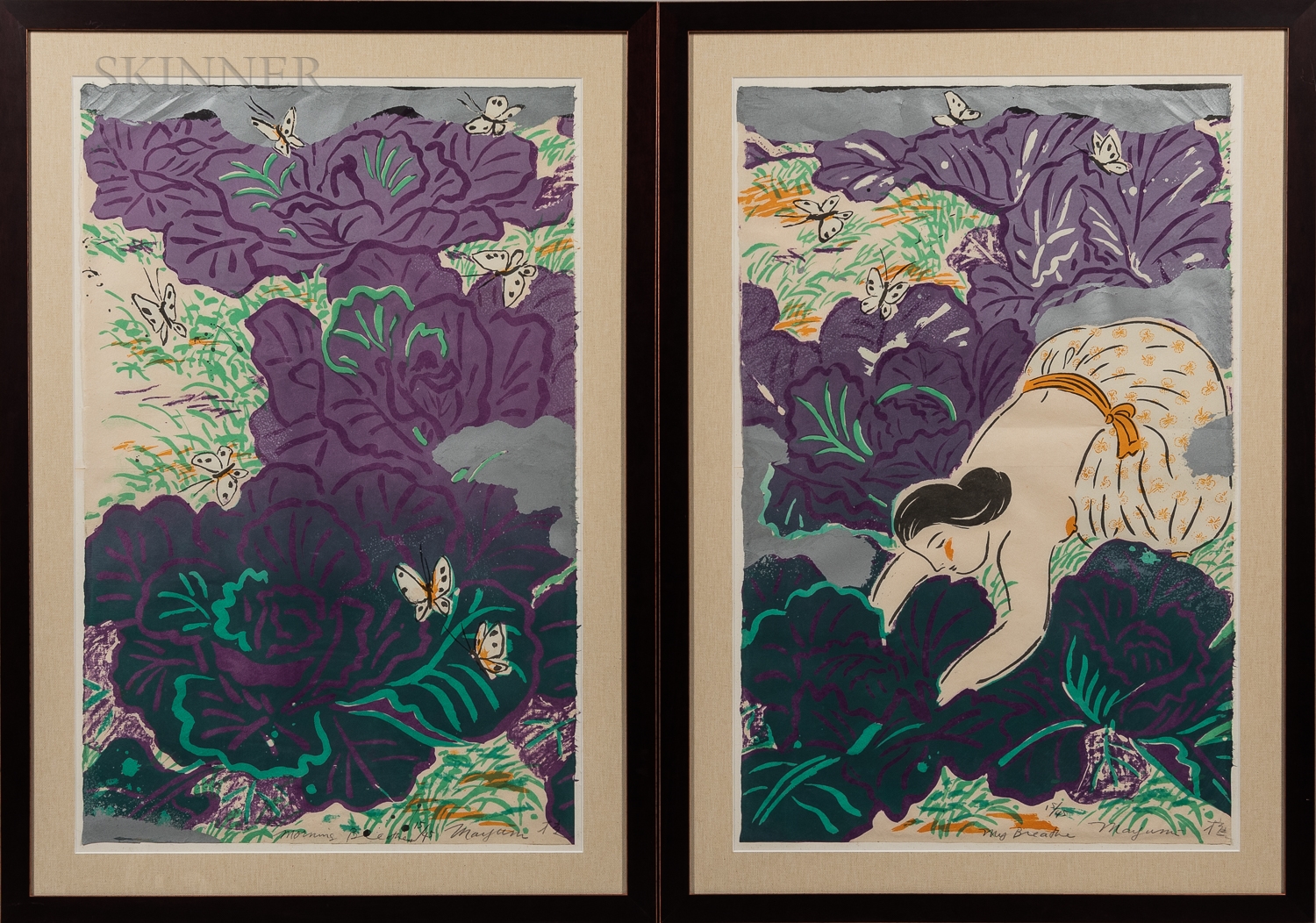 Artwork by Mayumi Oda, Morning Breath and My Breath Diptych, Made of silkscreen print