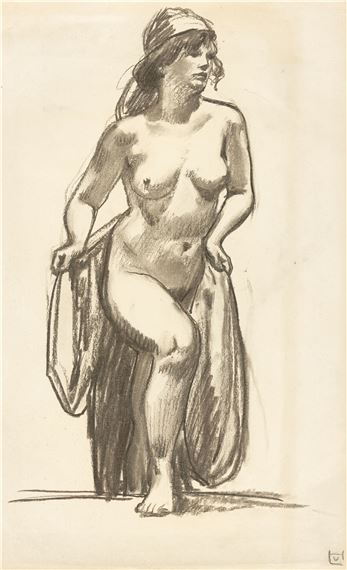 Ascending female nude. by Ludwig von Hofmann