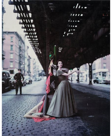 Dovima Under the El (Dior Creates Cosmopolitan Drama) by William Helburn, 1956