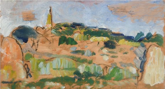 Distance view of Ceres, Fife by George Leslie Hunter
