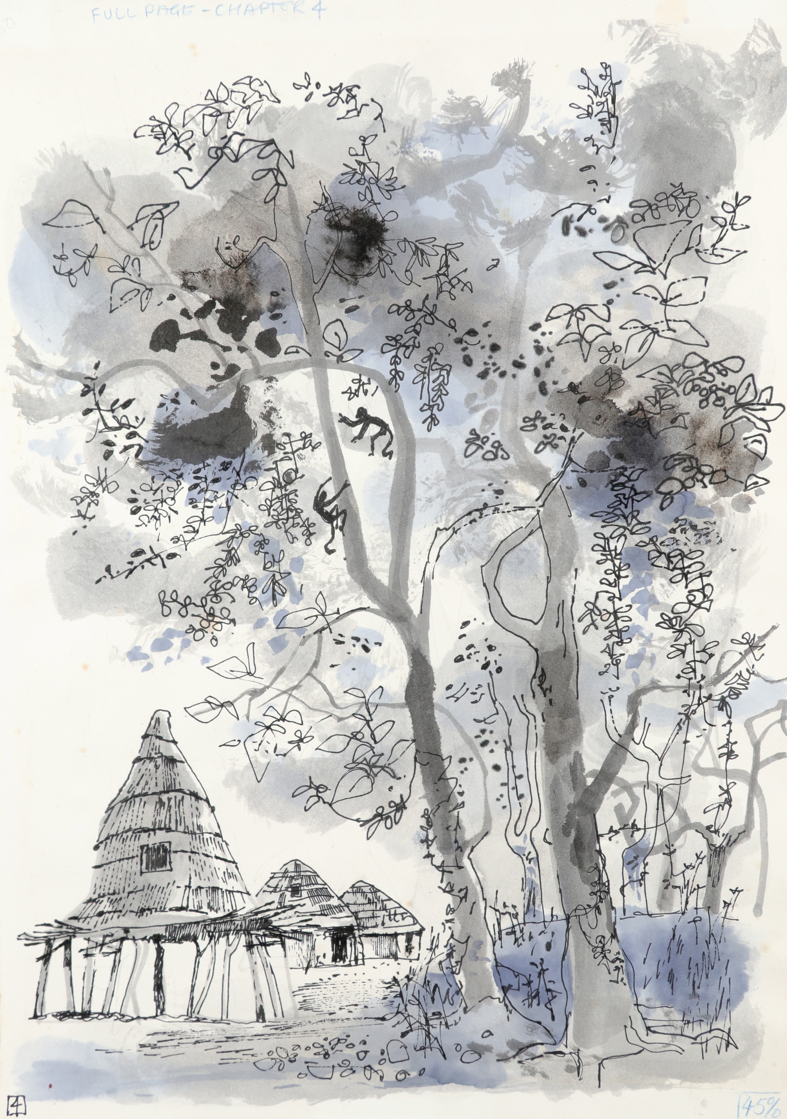 Artwork by William Stobbs, Studies for illustrations from 'The Whole World Storybook':, Made of pen and ink, and watercolour heightened (3)