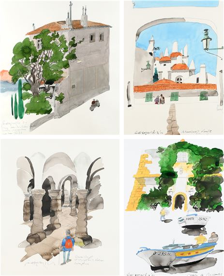 Fontana Vecchia, Taormina, Sicily; Saxon Crypt, St Wynstan's, Repton, Derbyshire; Monsaraz Roofs; Castelo de Milfontes by Paul Hogarth, 1987, 2001