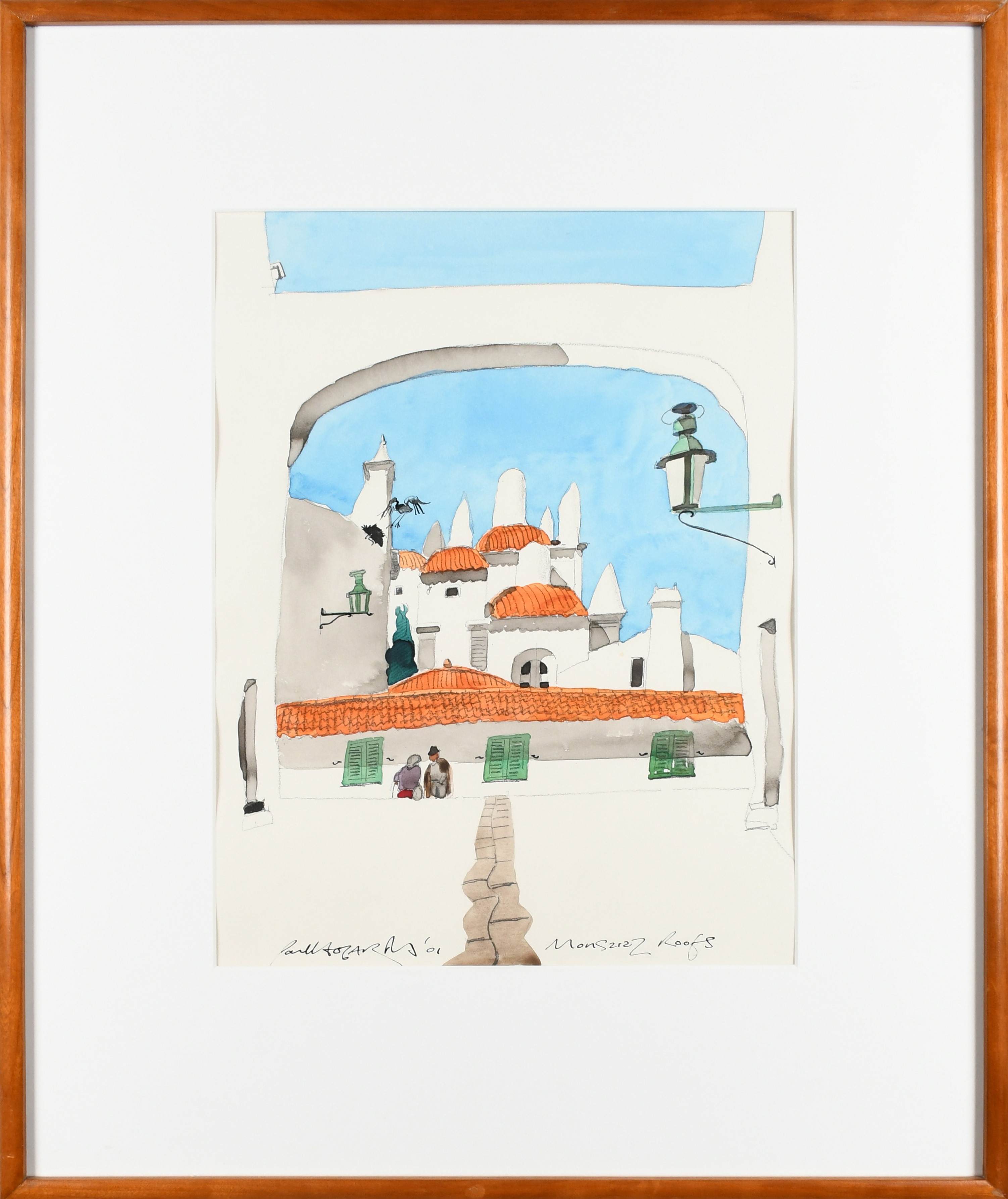 Artwork by Paul Hogarth, Fontana Vecchia, Taormina, Sicily; Saxon Crypt, St Wynstan's, Repton, Derbyshire; Monsaraz Roofs; Castelo de Milfontes, Made of watercolour over pencil (4)