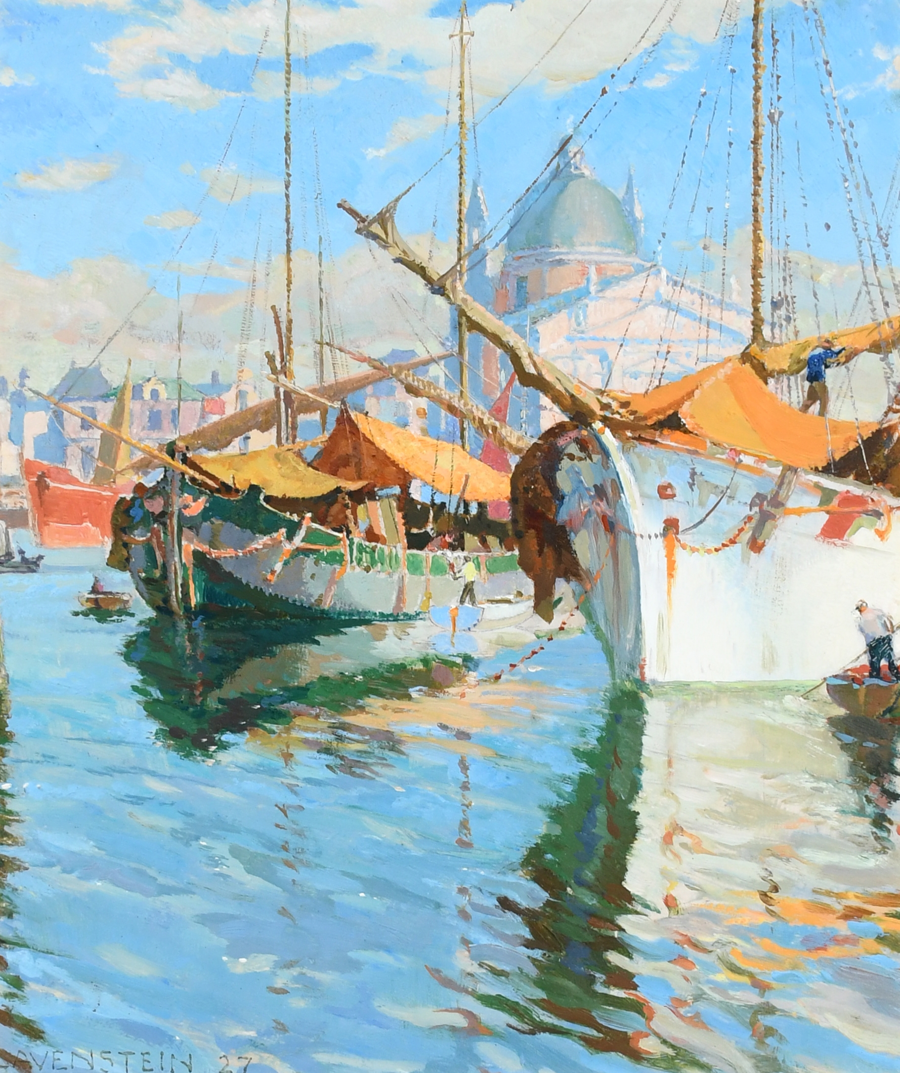 Artwork by Cyril Lavenstein, View of Venice with Santa Maria della Salute, Made of Oil on board
