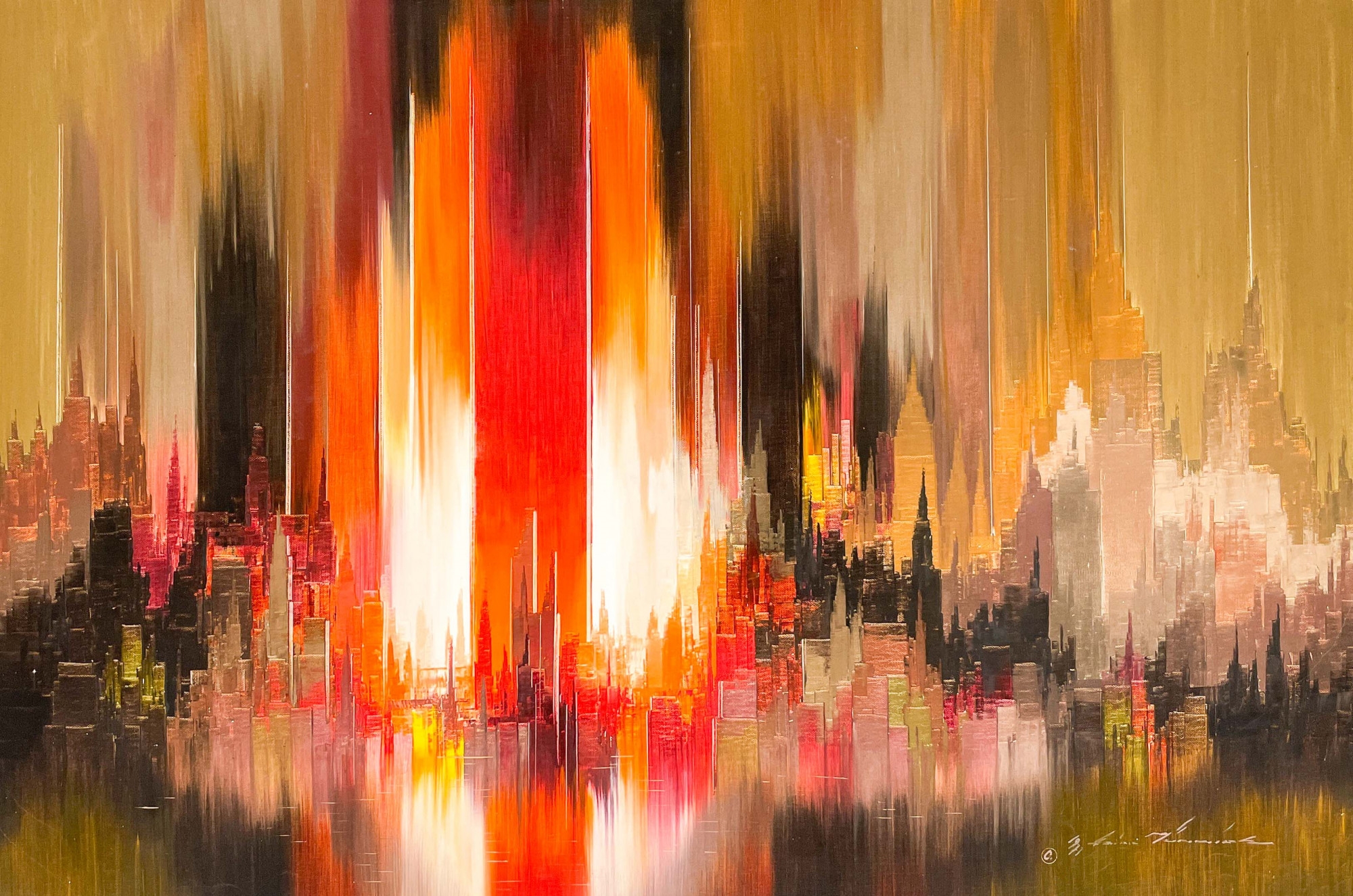 Artwork by Heinz Munnich, Red Toned Skyline, Made of oil on canvas