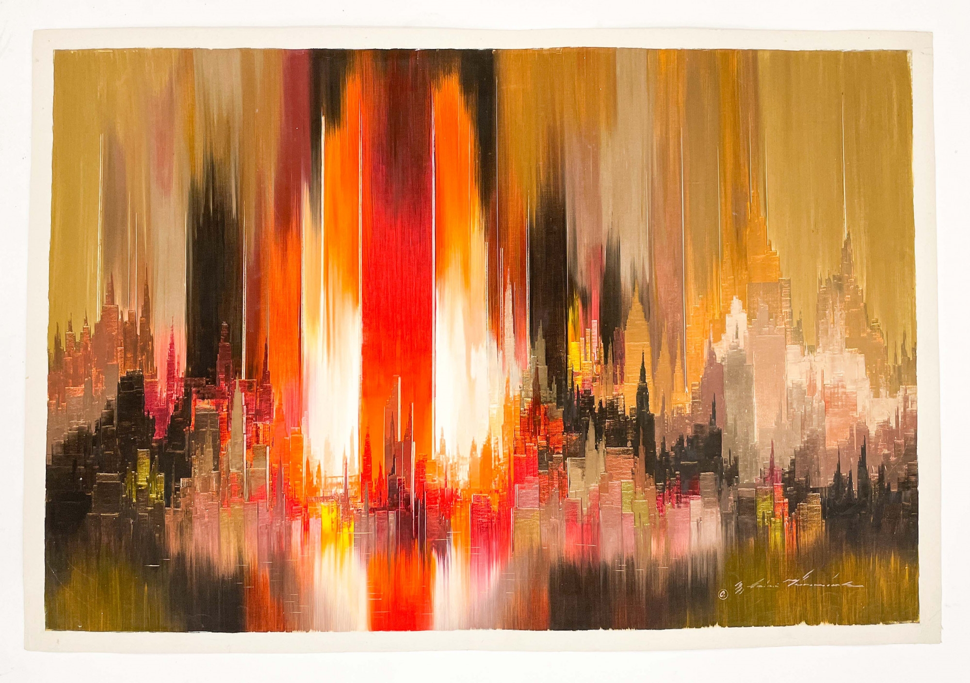 Artwork by Heinz Munnich, Red Toned Skyline, Made of oil on canvas