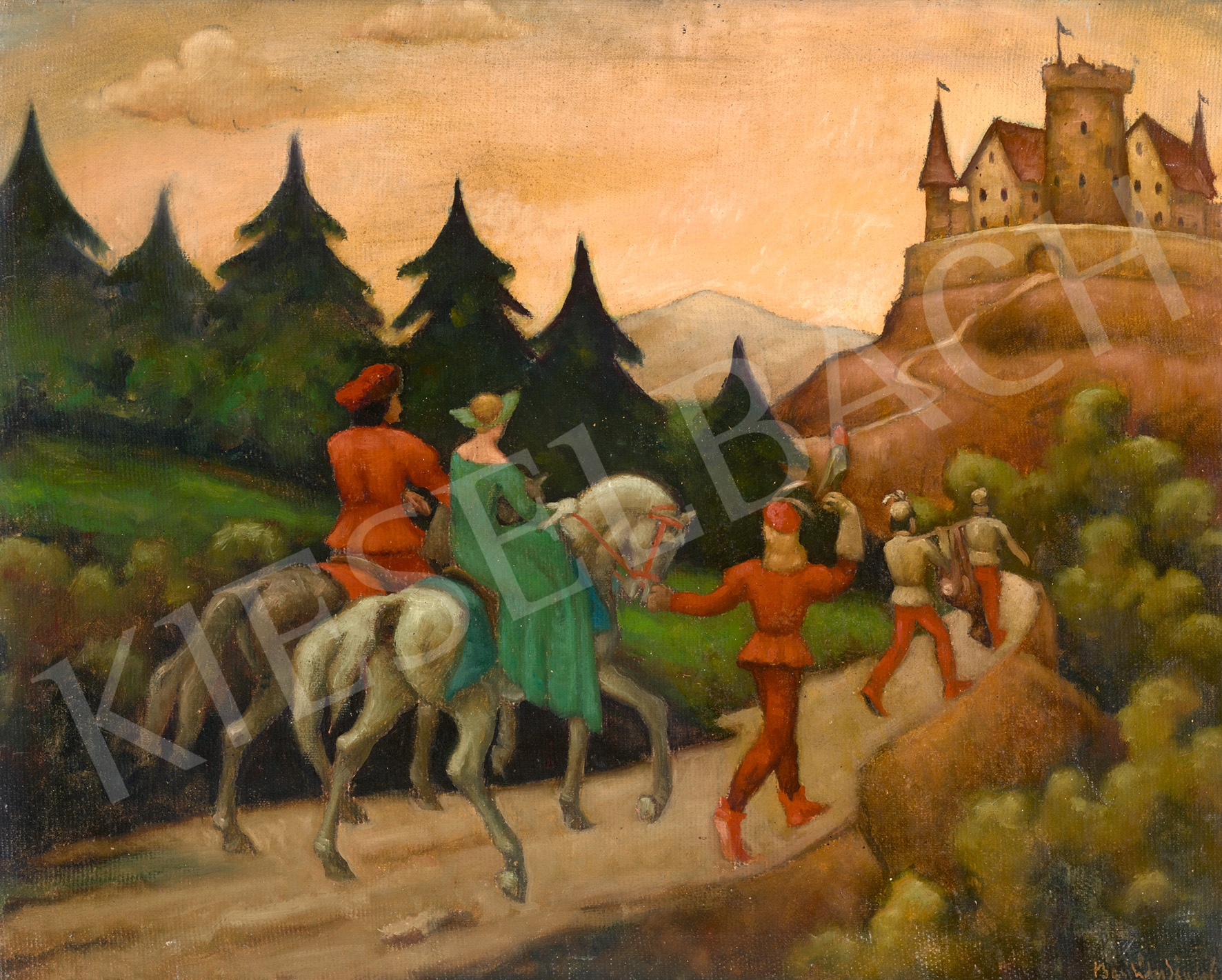 Artwork by Sándor Basilides, Fairlytale Scene (Homecoming), Made of Oil on canvas