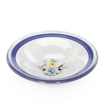 A circular earthenware bowl decorated with greyish white glaze and blue glazed line decor - Lars Syberg