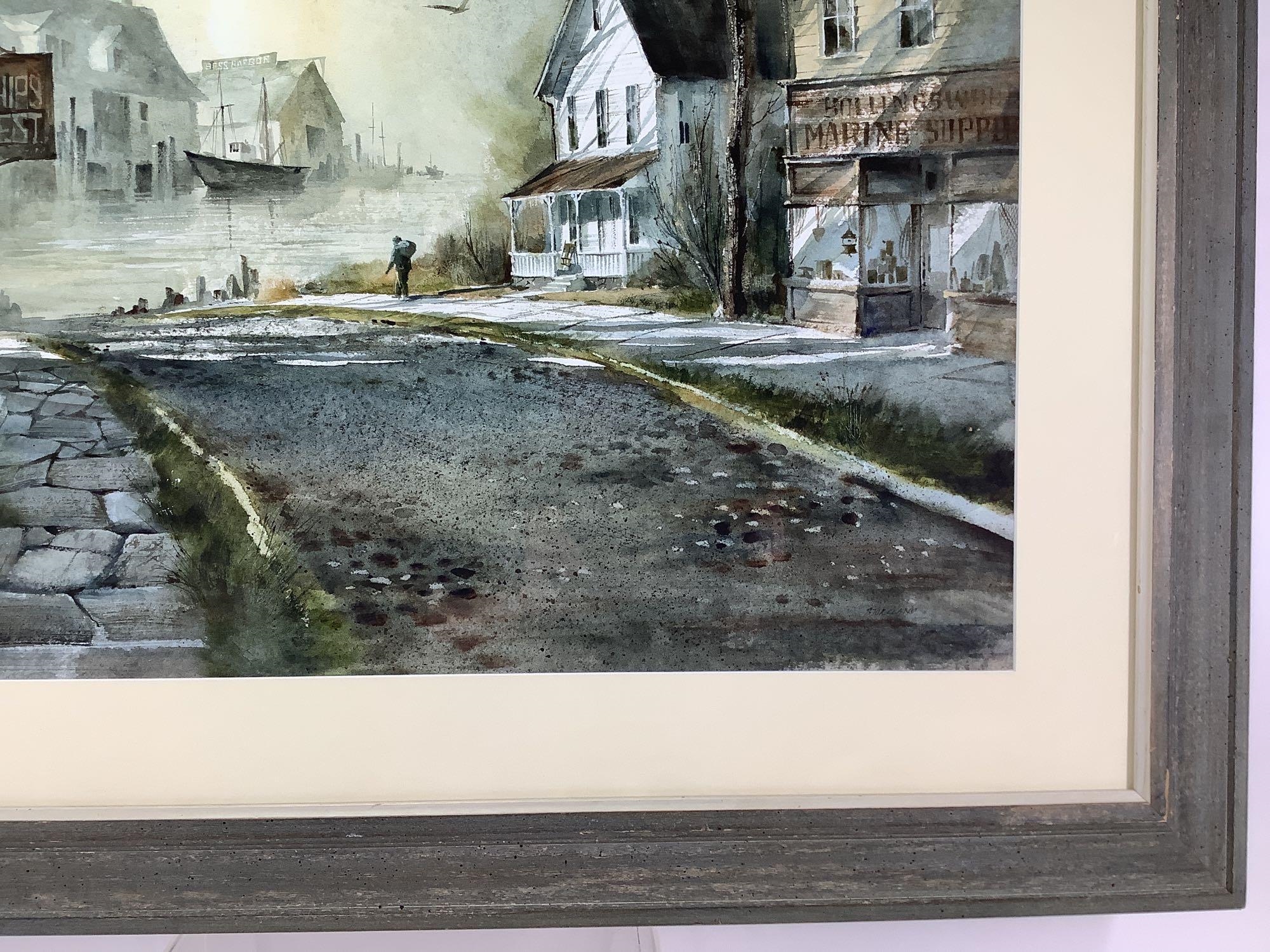 Bjorkland Lone figure walking toward the harbor MutualArt