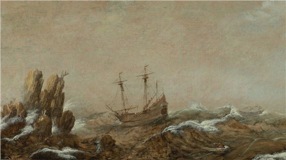 Ships in a Storm off a Rocky Coast by Cornelis Verbeeck