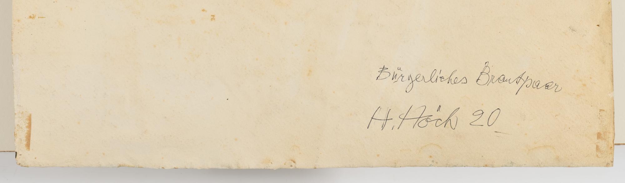 Artwork by Hannah Höch, "Bürgerliches Brautpaar"., Made of pencil on watercolour laid paper