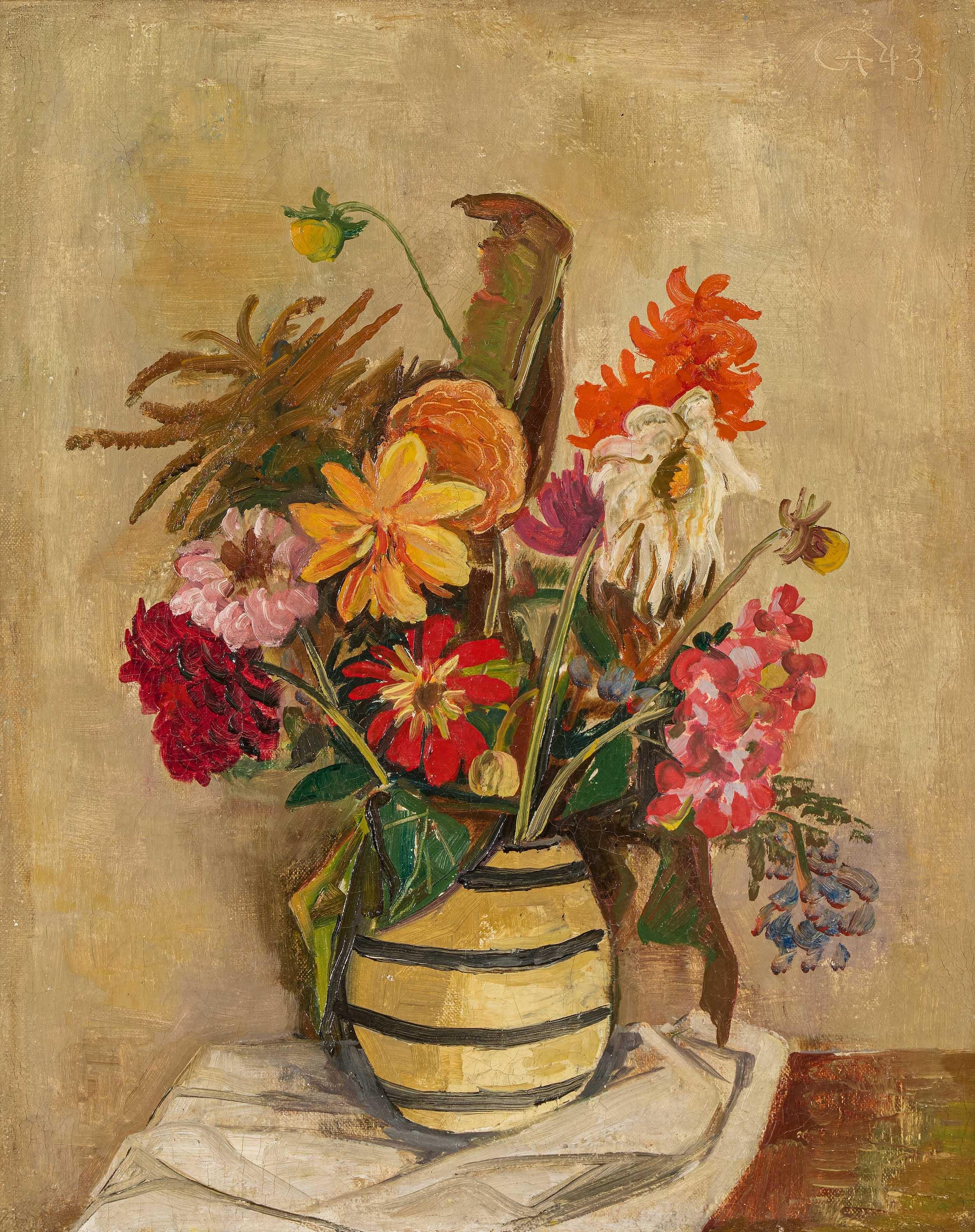Blumenstillleben (Sommerblumen in einer Vase). by Karl Hofer, 1943
