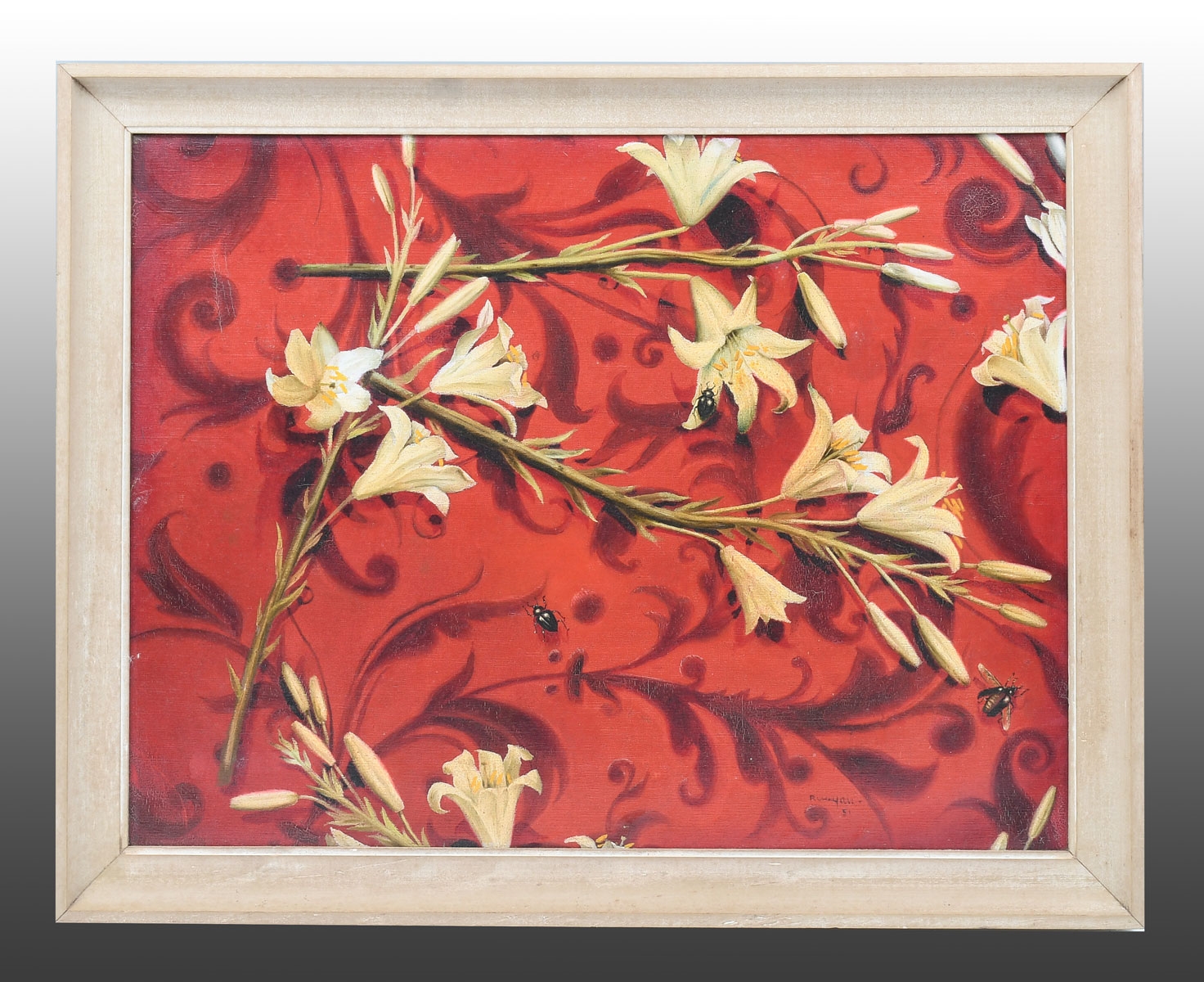 Artwork by Pablo Runyan, ''Arreglos en Rojo y Blanco con Insectos'', Made of Oil/Canvasboard