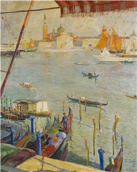 Gondolas before the Grand Canal in Venice. - Fritz Gärtner