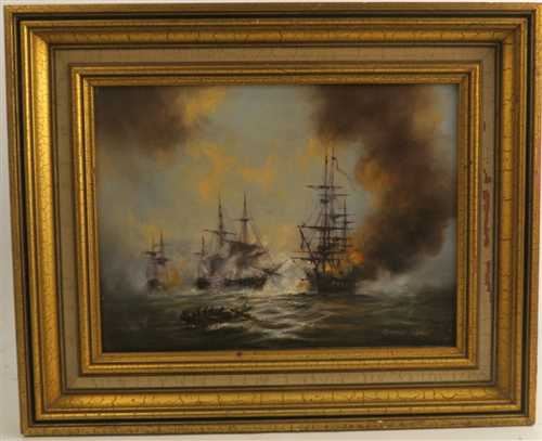 masted sailing ships in battle by Anthony Hedges