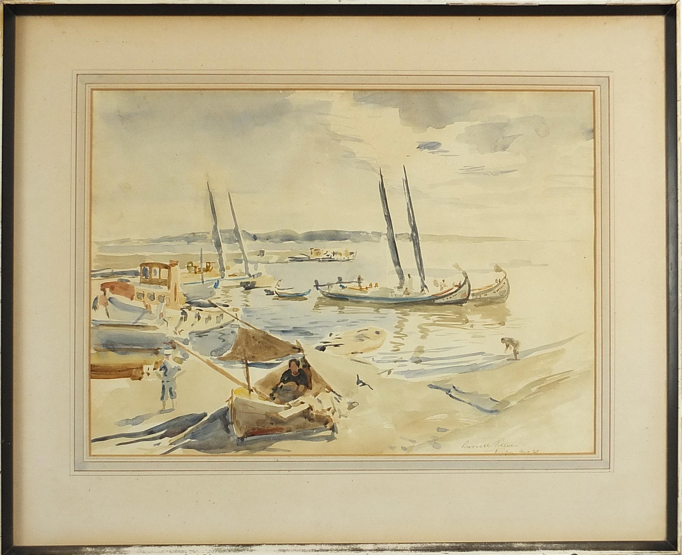 Russell Reeve | Moored boats with figures | MutualArt