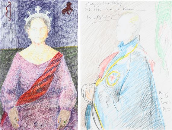 Study for the portrait of HM Queen Elizabeth, The Queen Mother; Study for the portrait of HRH Prince Philip, Duke of Edinburgh - Norman Douglas Hutchinson