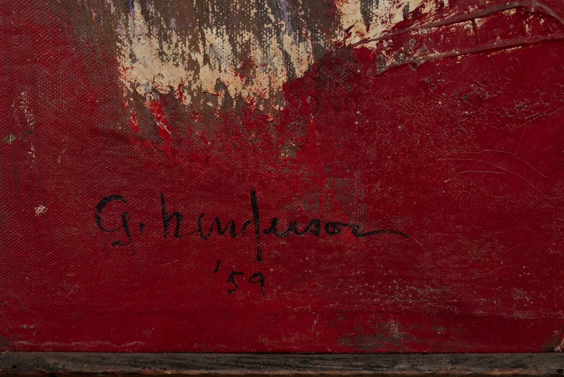 Artwork by Gilbert Henderson, Brutal and rouge-toned abstraction, Made of Oil on masonite