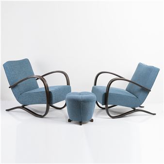 2 'H 269' easy chairs and ottoman - Jindrich Halabala