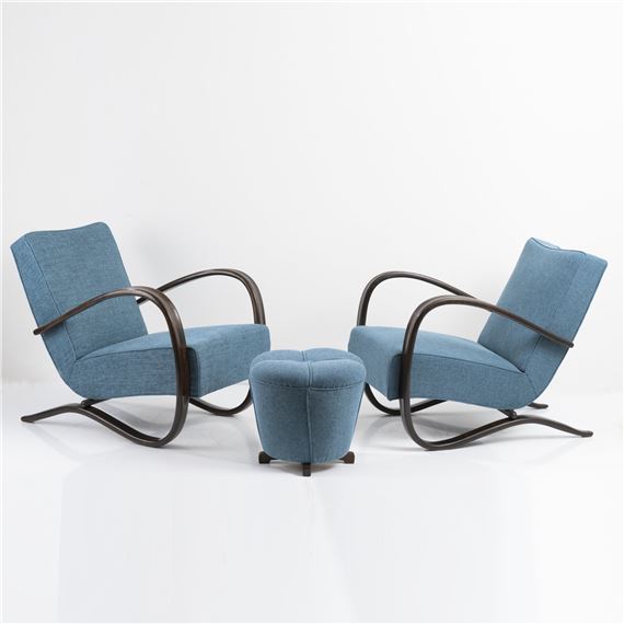 2 'H 269' easy chairs and ottoman by Jindrich Halabala, 1930/40s