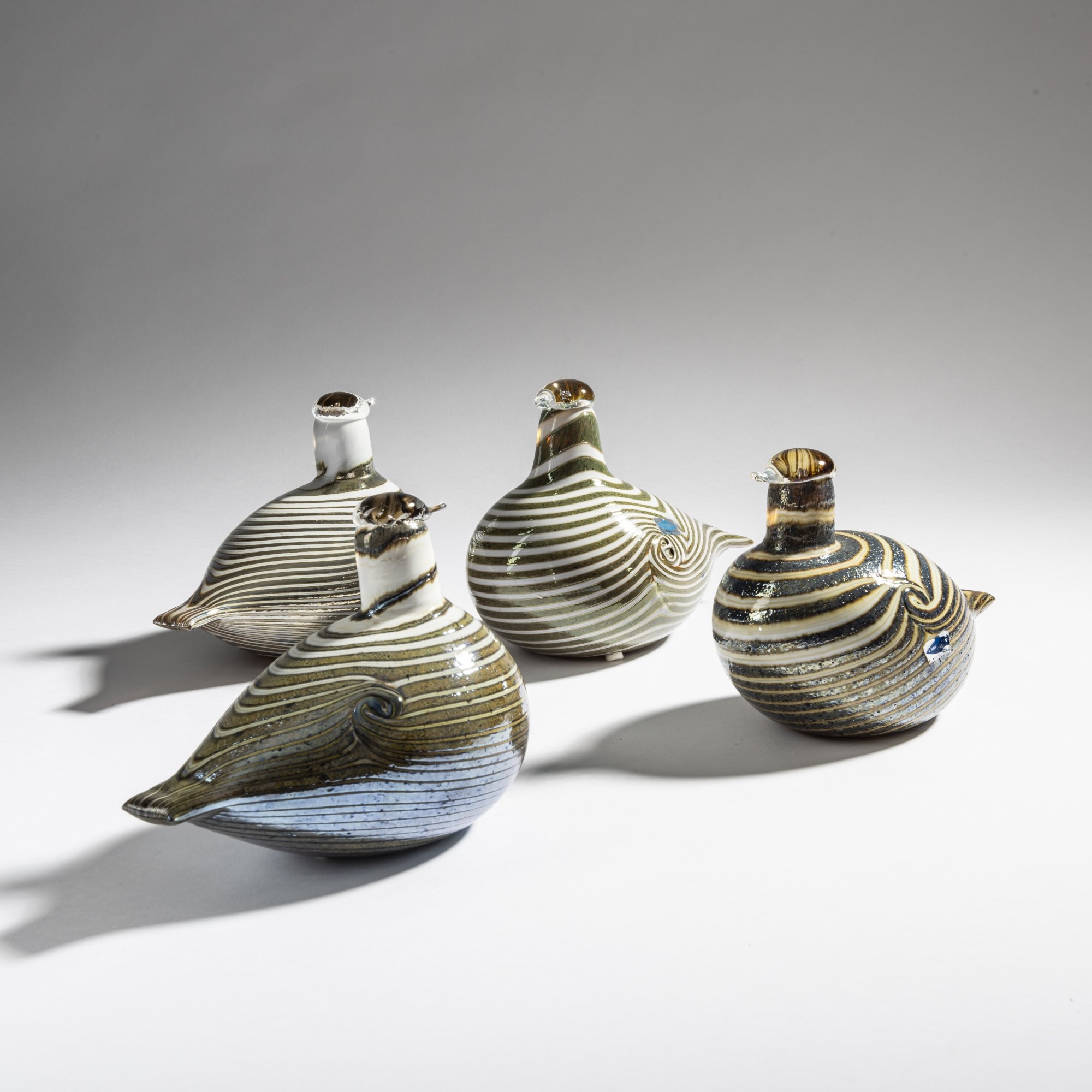 Artwork by Oiva Toikka, Four long-tailed ducks 'Alli', Made of Cased glass