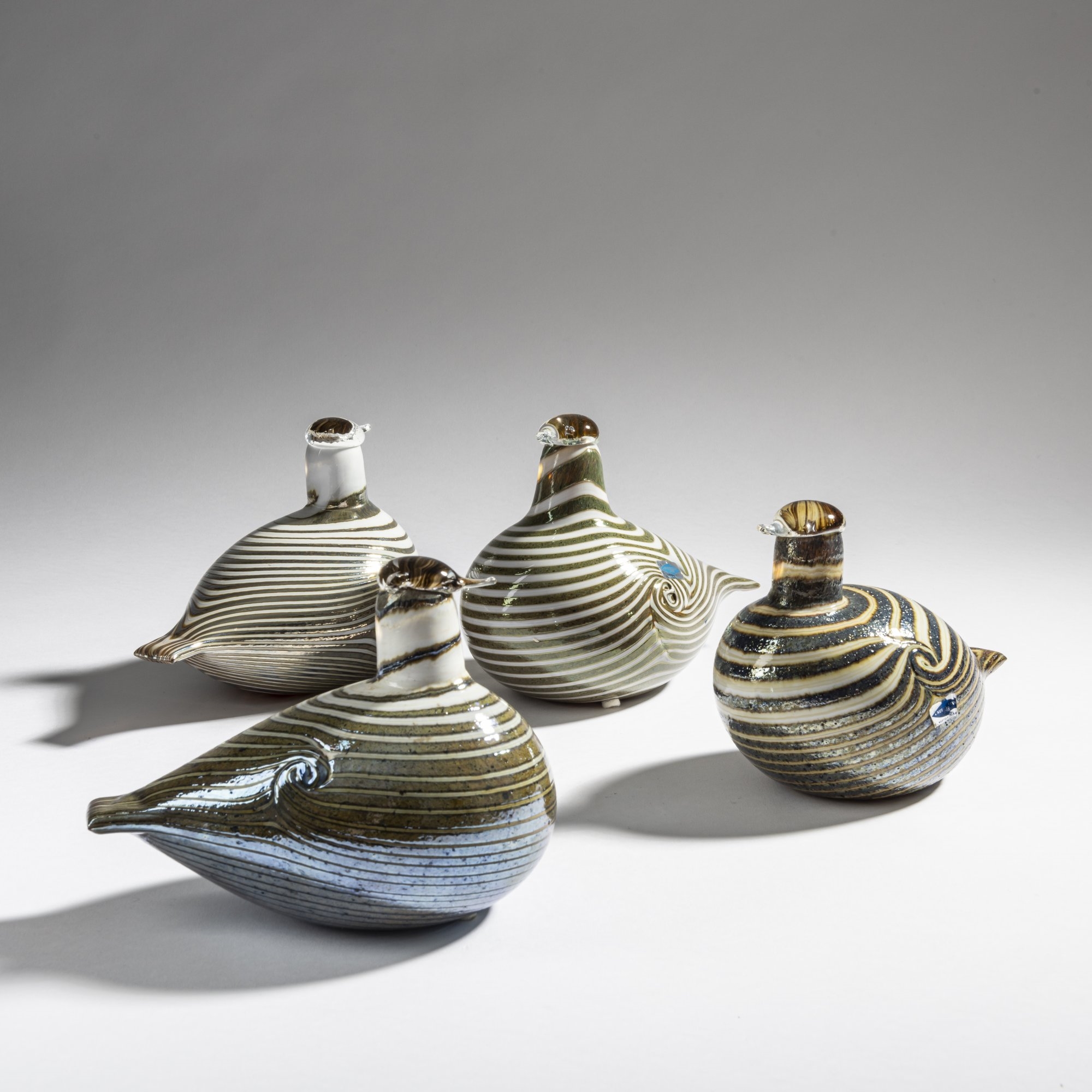 Artwork by Oiva Toikka, Four long-tailed ducks 'Alli', Made of Cased glass