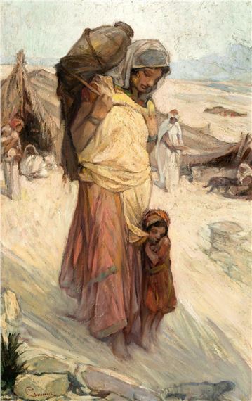 Moorish water carrier with child by Jules-Pierre van Biesbroeck